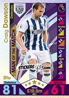 Sticker Craig Dawson - English Premier League 2016-2017. Match Attax - Topps