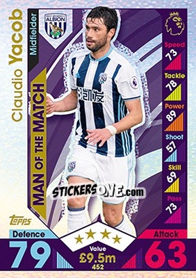 Sticker Claudio Yacob - English Premier League 2016-2017. Match Attax - Topps