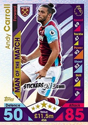 Sticker Andy Carroll - English Premier League 2016-2017. Match Attax - Topps