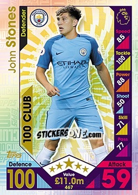 Sticker John Stones - English Premier League 2016-2017. Match Attax n. 467 - Topps