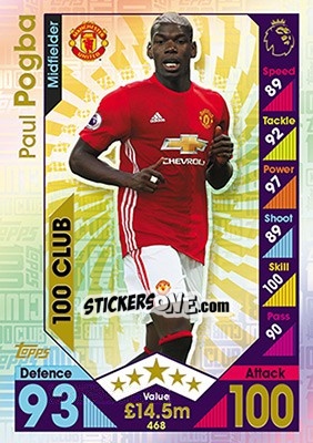 Sticker Paul Pogba - English Premier League 2016-2017. Match Attax n. 468 - Topps