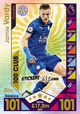 Sticker Jamie Vardy - English Premier League 2016-2017. Match Attax - Topps