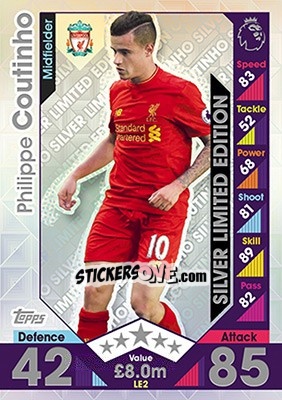 Sticker Philippe Coutinho - English Premier League 2016-2017. Match Attax n. LE2s - Topps