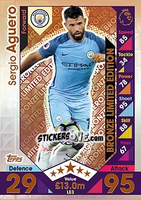 Sticker Sergio Aguero - English Premier League 2016-2017. Match Attax n. LE3b - Topps