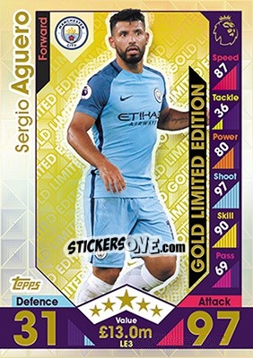 Sticker Sergio Aguero - English Premier League 2016-2017. Match Attax n. LE3g - Topps