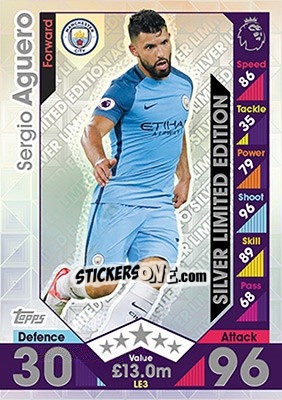 Sticker Sergio Aguero - English Premier League 2016-2017. Match Attax n. LE3s - Topps