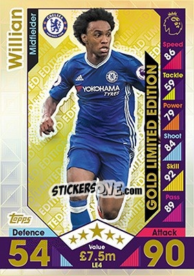 Sticker Willian - English Premier League 2016-2017. Match Attax n. LE4g - Topps