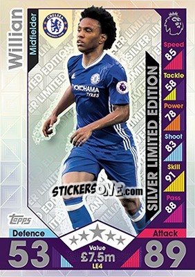 Sticker Willian - English Premier League 2016-2017. Match Attax n. LE4s - Topps