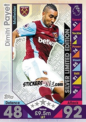 Sticker Dimitri Payet - English Premier League 2016-2017. Match Attax - Topps