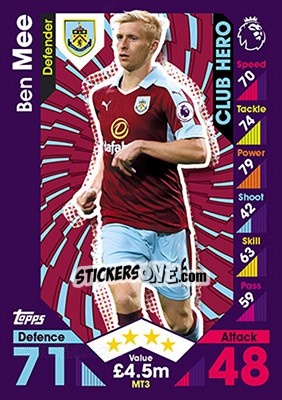 Sticker Ben Mee - English Premier League 2016-2017. Match Attax - Topps