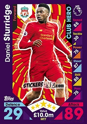 Sticker Daniel Sturridge - English Premier League 2016-2017. Match Attax n. MT7 - Topps