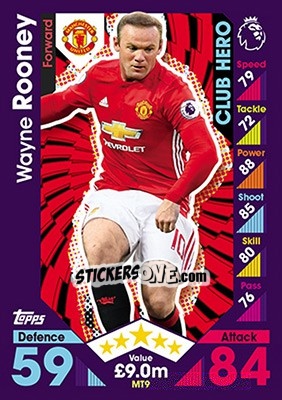 Sticker Wayne Rooney - English Premier League 2016-2017. Match Attax n. MT9 - Topps