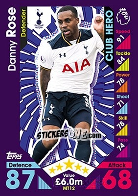 Sticker Danny Rose - English Premier League 2016-2017. Match Attax n. MT12 - Topps