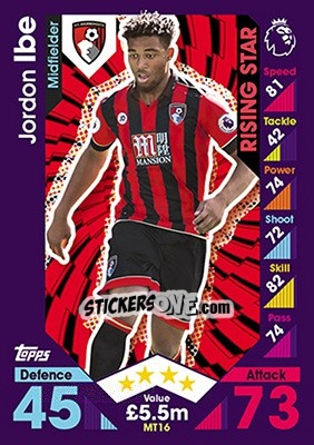 Sticker Jordon Ibe - English Premier League 2016-2017. Match Attax - Topps