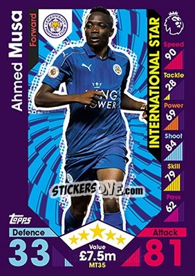 Sticker Ahmed Musa - English Premier League 2016-2017. Match Attax n. MT35 - Topps