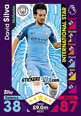 Sticker David Silva - English Premier League 2016-2017. Match Attax n. MT37 - Topps