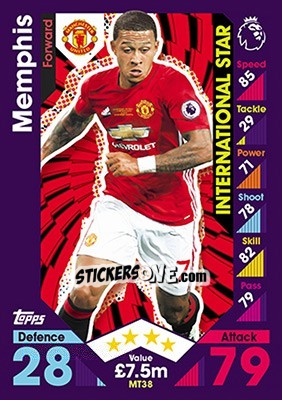 Sticker Memphis Depay - English Premier League 2016-2017. Match Attax n. MT38 - Topps