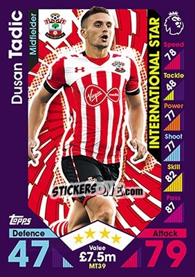 Sticker Dusan Tadic - English Premier League 2016-2017. Match Attax n. MT39 - Topps