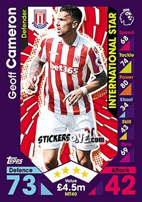 Sticker Geoff Cameron - English Premier League 2016-2017. Match Attax n. MT40 - Topps