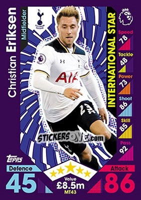 Cromo Christian Eriksen - English Premier League 2016-2017. Match Attax - Topps