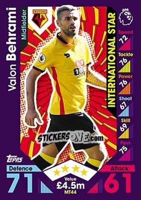 Sticker Valon Behrami - English Premier League 2016-2017. Match Attax n. MT44 - Topps