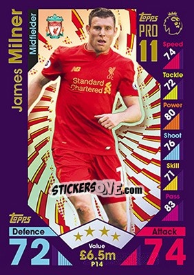 Sticker James Milner - English Premier League 2016-2017. Match Attax n. P14 - Topps
