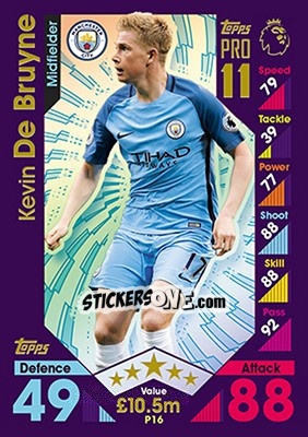 Sticker Kevin De Bruyne - English Premier League 2016-2017. Match Attax n. P16 - Topps