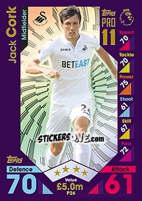 Sticker Jack Cork - English Premier League 2016-2017. Match Attax - Topps