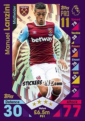 Sticker Manuel Lanzini - English Premier League 2016-2017. Match Attax - Topps