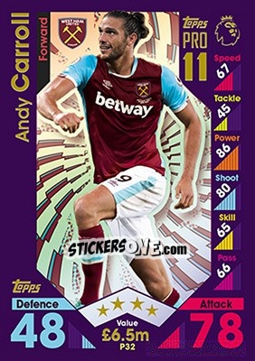 Figurina Andy Carroll - English Premier League 2016-2017. Match Attax - Topps