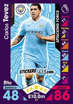 Sticker Carlos Tevez - English Premier League 2016-2017. Match Attax - Topps
