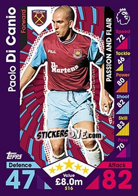 Sticker Paolo Di Canio - English Premier League 2016-2017. Match Attax - Topps