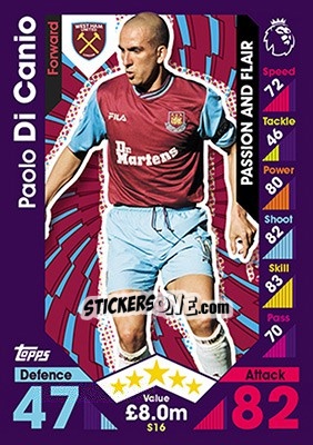 Figurina Paolo Di Canio - English Premier League 2016-2017. Match Attax - Topps