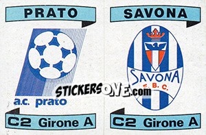 Sticker Scudetto Prato / Savona - Calciatori 1984-1985 n. 555 - Panini