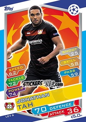 Sticker Jonathan Tah - UEFA Champions League 2016-2017. Match Attax n. LEV6 - Topps