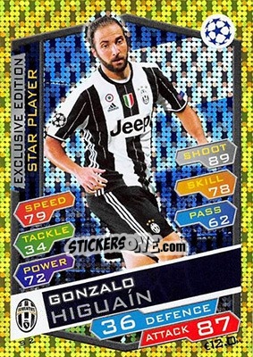 Sticker Gonzalo Higuain - UEFA Champions League 2016-2017. Match Attax n. S2s - Topps