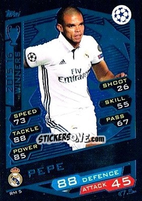 Sticker Pepe - UEFA Champions League 2016-2017. Match Attax n. RM5 - Topps