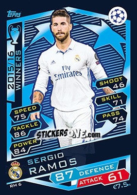 Sticker Sergio Ramos - UEFA Champions League 2016-2017. Match Attax n. RM6 - Topps