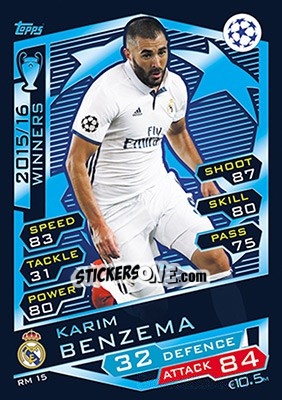 Sticker Karim Benzema - UEFA Champions League 2016-2017. Match Attax n. RM15 - Topps