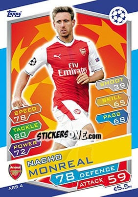 Figurina Nacho Monreal - UEFA Champions League 2016-2017. Match Attax - Topps