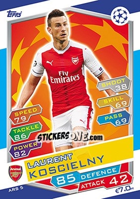 Sticker Laurent Koscielny - UEFA Champions League 2016-2017. Match Attax n. ARS5 - Topps