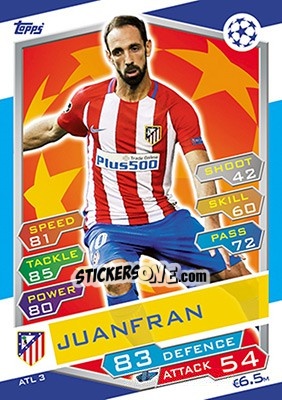 Sticker Juanfran - UEFA Champions League 2016-2017. Match Attax n. ATL3 - Topps