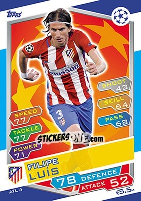 Sticker Filipe Luís - UEFA Champions League 2016-2017. Match Attax n. ATL4 - Topps
