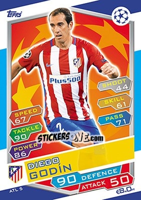 Sticker Diego Godín - UEFA Champions League 2016-2017. Match Attax n. ATL5 - Topps