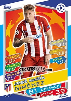 Sticker José María Giménez - UEFA Champions League 2016-2017. Match Attax - Topps