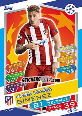 Sticker José María Giménez - UEFA Champions League 2016-2017. Match Attax n. ATL6 - Topps