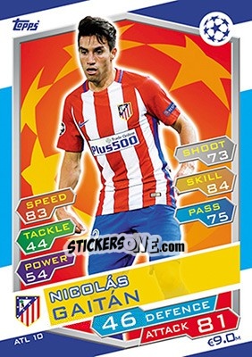 Cromo Nicolás Gaitán - UEFA Champions League 2016-2017. Match Attax - Topps