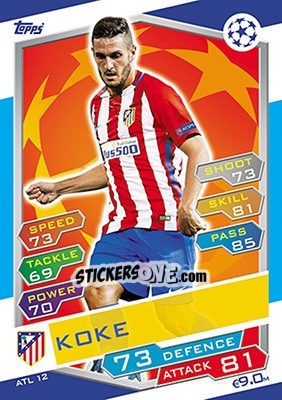 Sticker Koke - UEFA Champions League 2016-2017. Match Attax n. ATL12 - Topps