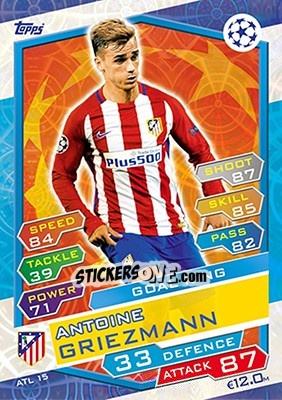 Sticker Antoine Griezmann - UEFA Champions League 2016-2017. Match Attax n. ATL15 - Topps