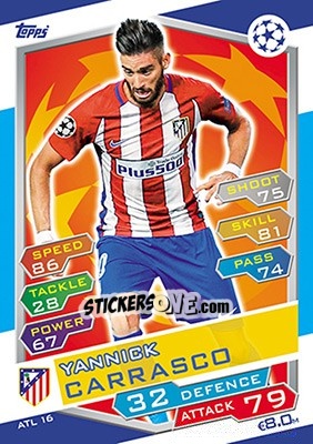 Sticker Yannick Carrasco - UEFA Champions League 2016-2017. Match Attax n. ATL16 - Topps